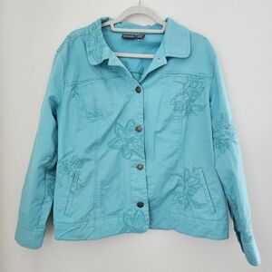 Additions by Chicos Turquoise Embroidered Cotton Jacket Chicos Size 3 Womens XL